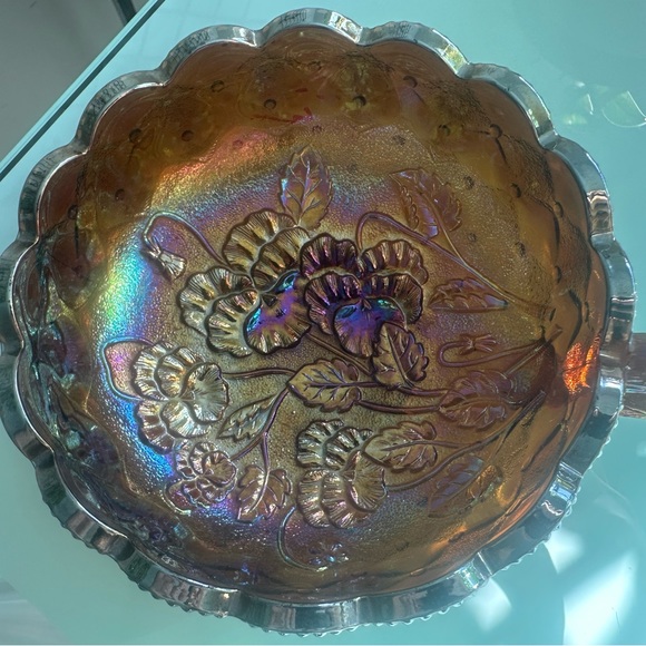 Indiana Carnival Glass Quilted Poppy Smoky Amethyst Nappy Dish - 5” - Picture 1 of 3